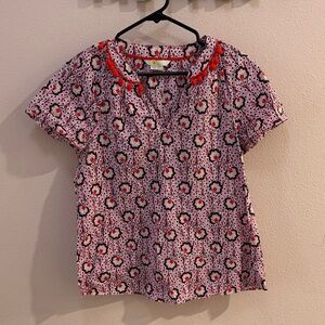 Boden Navy and Red Patterned Blouse